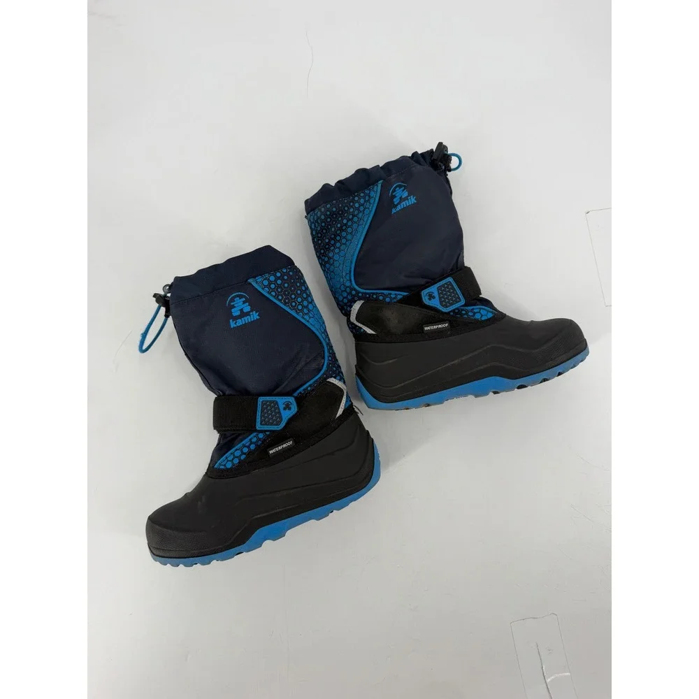 Kamik Snowfall P Boots Boy Size 1 Blue Black Waterproof Winter Snow Rubber